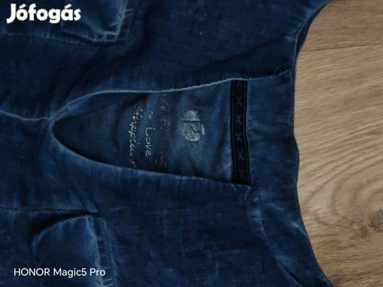 Pamut női kék koptatott hatású felsőrész S-M