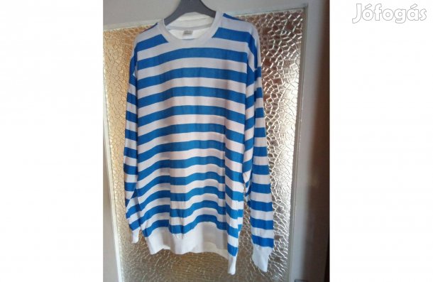 Pamut póló XL-es, kék-fehér csíkkal