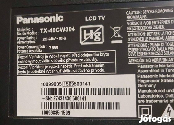 Panasonic TX-40CW304 LED tv hibás törött 17IPS71 17MB97 alkatrésznek