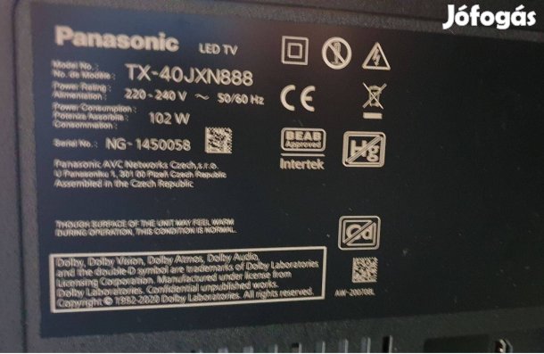 Panasonic TX-40Jxn888 LED LCD tv 4K UHD hibás törött alkatrésznek
