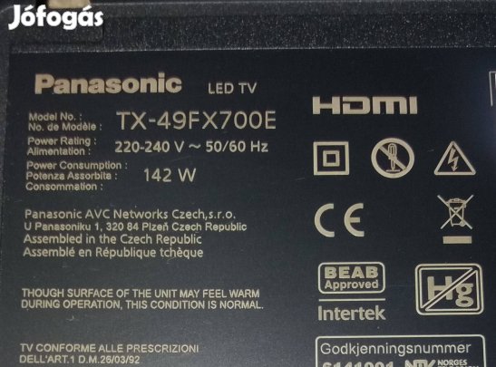 Panasonic TX-49FX700E LED LCD tv panelek alaplap hibás,tcon elkelt