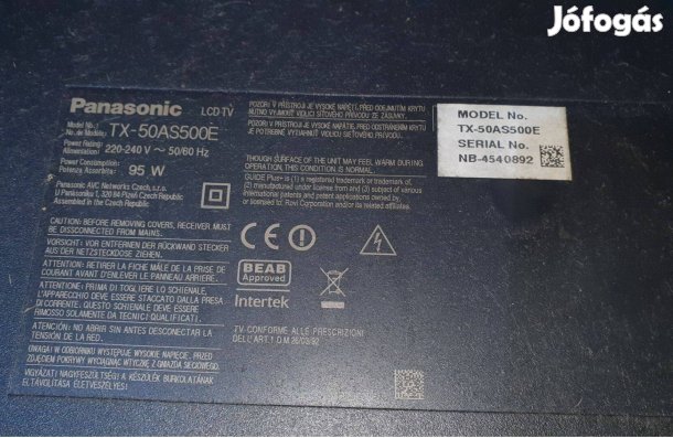 Panasonic TX-50AS500E LED tv panelek,main elkelt. V390HJ1-CE3
