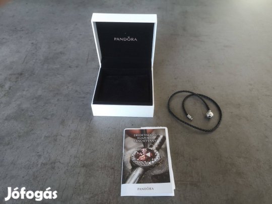 Pandora kétsoros fekete bőr karkötő ezüst zárral újszerű, eredeti