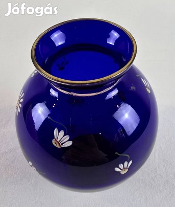 Parádi kék üveg váza margarétás (T:193)