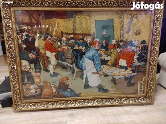 Parasztlakodalom 130x96 cm gobelin arany keretben