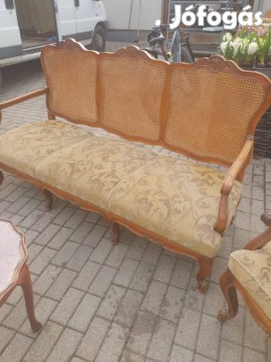 Párban eladó rokokó stílusú, faragott fa karosszék nádfonatos háttáml