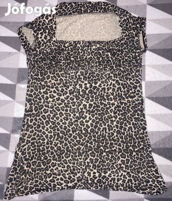 Párduc mintás M rugalmas testhez simuló női rövid ujjú csini felső 