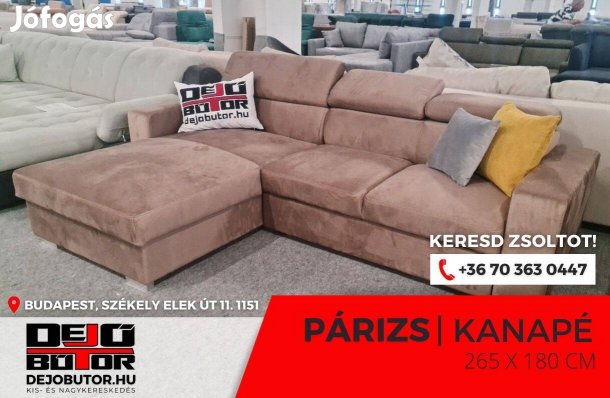 Párizs sarok kanapé rugós ülőgarnitúra 265x180 cm drapp ágyazható