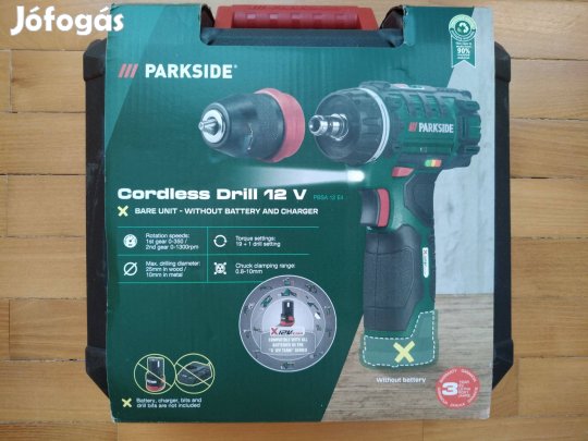 Parkside 12 Volt akkus fúró+csavarozó levehető tokmány 3év garancia új