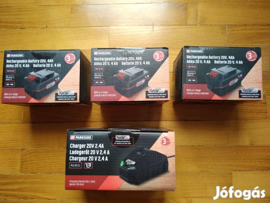 Parkside 3 db 20 Volt 4 Ah lithium-ion akku+1 db akkutöltő új termékek