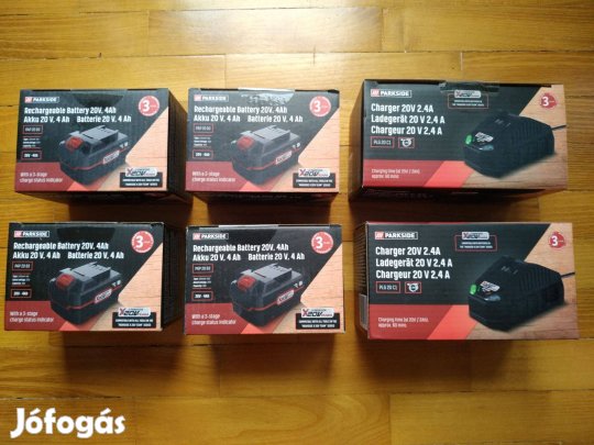 Parkside 4 db 20 Volt 4 Ah líthium-ion akkumulátor+2 db akkutöltő