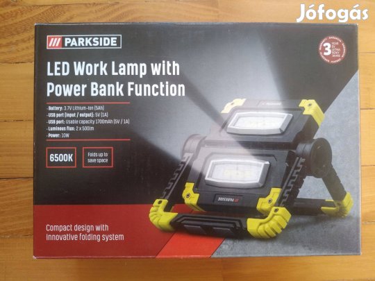 Parkside akkus LED reflektor lámpa 2x5 Watt, powerbank funkcióval, új