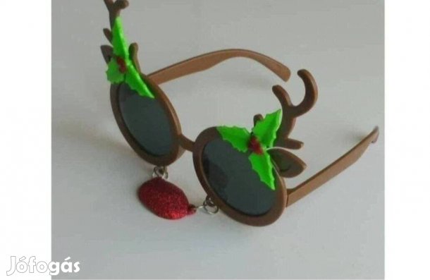 Party buli kellék Új! napszemüveg Rénszarvas piros orral Farsangi stb