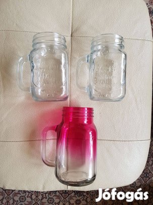 Party kellék Befőttes üveg formájú füles csavaros üveg pohár bögre