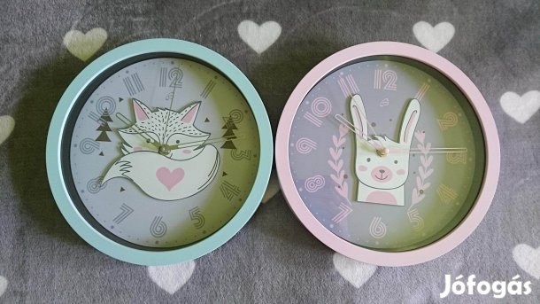 Pasztell kék / rózsaszín falióra / óra / gyerek / nyuszi / róka