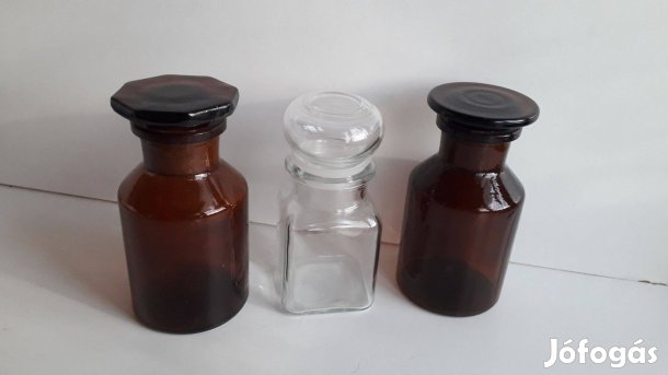 Patika üveg tetővel hibátlan 12,5 és 13 cm 3 db egyben