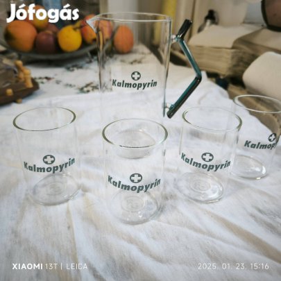 Patikai kancsó, pohár eladó! Kalmopyrin kancsó, 4 db kalmopyrin pohár
