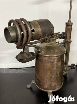Patinás réz antik Max Sievert benzinüzemű forrasztólámpa, Svéd