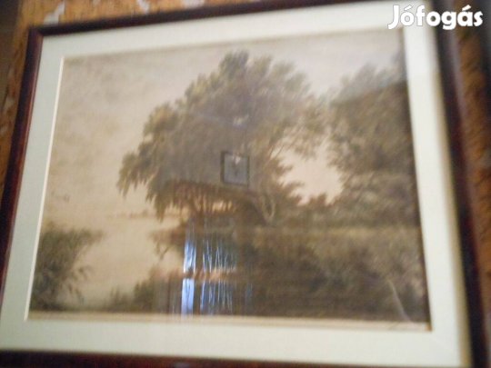 Paulovits P Hajnal a Balatonon színezett rézkarca 53x43cmfakereteskép