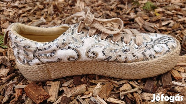 Peckott 39-es espadrilles könnyű, flitteres, fűzős női cipő