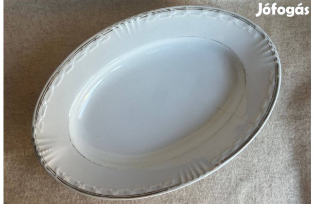 Pecsenyéstál, antik porcelán, fehér