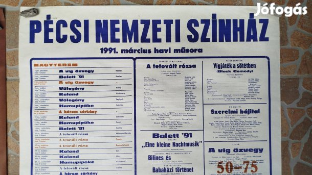 Pécsi Nemzeti Színház plakát.1991.március havi műsora
