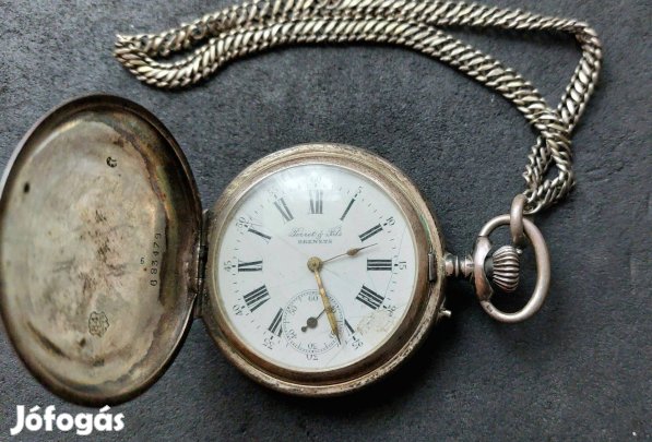 Perret & Fils Brenets svájci ezüst működő zsebóra eladó