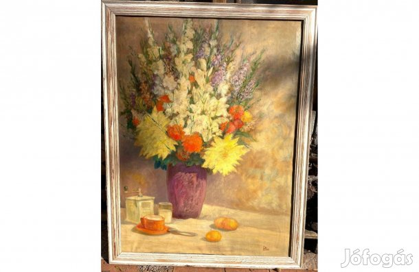 Petten Ödön Virágcsendélet régi olaj vászon festmény antik kép