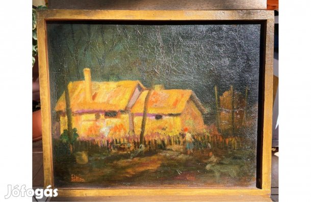 Petten Sándor (1887-1942) Tanya régi olaj festmény kép