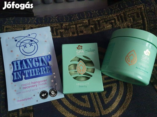 Pezsgő fürdőbomba (zöld tea, menta) + Arcmaszk +testradír