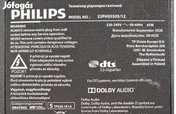 Philips 32PHS5505/12 LED LCD tv hibás törött alkatrésznek eladó