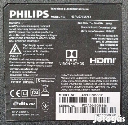 Philips 43Pus7855/12 LED tv háttér világítás+táp - main,tcon elkelt! 1