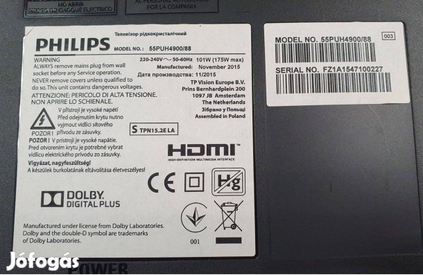 Philips 55Puh4900/88 UHD LED tv hibás törött alkatrésznek 6870C-0535B