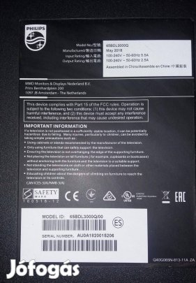 Philips 65BDL3000Q LED tv monitor törött alkatrésznek 65T37-C0H Auo
