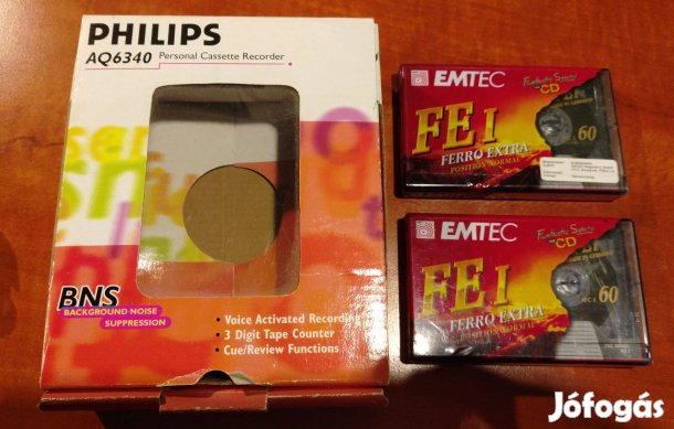 Philips AQ6340 diktafon + 2db Emtec FE I, 60p kazetta