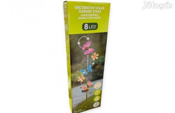 Pillangós leszúrható napelemes kerti dísz meleg fehér LED-del 74cm