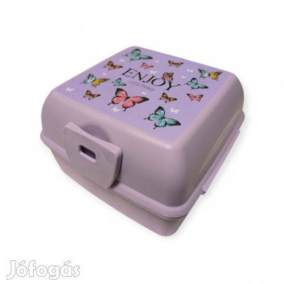 Pillangós lila műanyag uzsonnás doboz lányoknak 2 szintes, 1,3 L