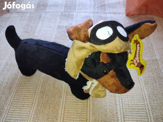Pilótasapkás Tacskó plüss kutya (Új, címkés)