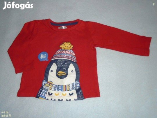Pingvin mintás piros hosszú ujjú felső 6-9 hó (méret 74)