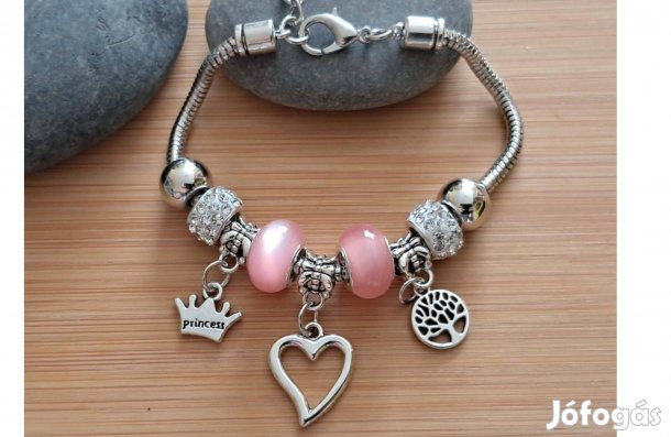 Pink Rose Romantikus Karkötő Shamballa Gyönggyel És Charm Díszekkel