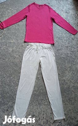 Pink, fehér hosszú ujjú pamut pizsama