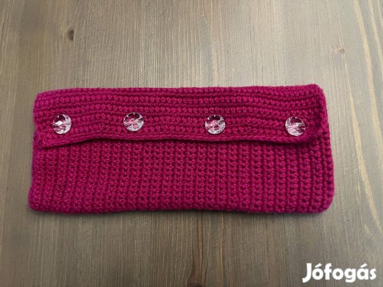 Pink horgolt kis neszeszer, tolltartó vagy szemüvegtartó, kézműves
