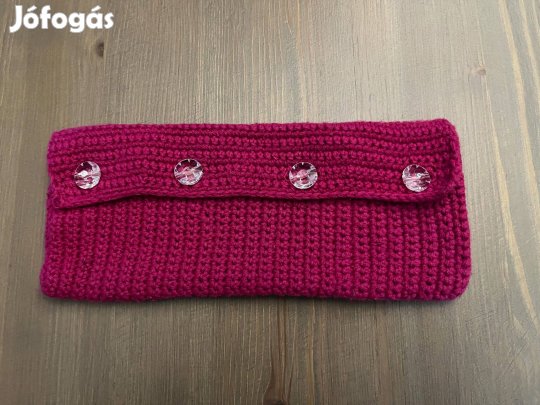 Pink horgolt kis neszeszer, tolltartó vagy szemüvegtartó, kézműves