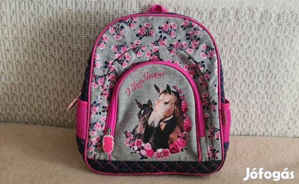 Pink-s.kék Deform gyerek hátizsák - Szeretem a lovakat felirattal