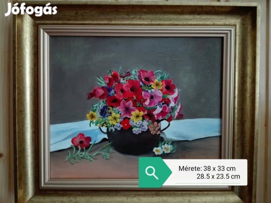 Pipacsok vázában festett kép keretben eladó!