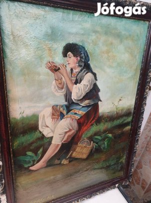 Pipás cigány lány olaj-vászon festmény eladó!