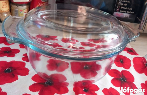 Pirex hőálló üveg tál fedővel 26 cm átmérő - Újszerű
