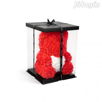 Piros Rózsamaci Díszdobozos - maci fehér szívvel - 25 cm