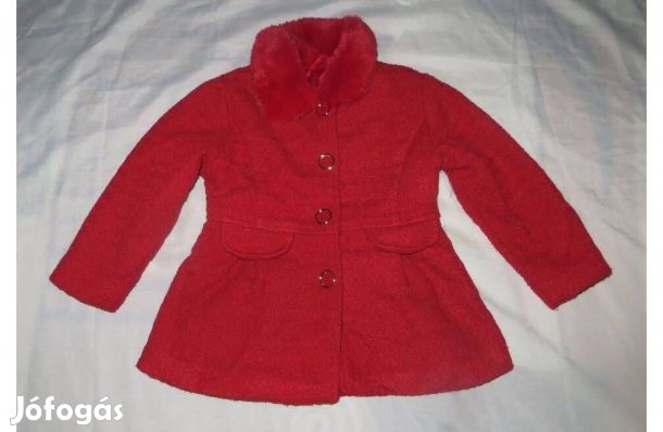 Piros anyagában mintás szőrme gallérú kabát George 2-3 év/ 92-98 cm