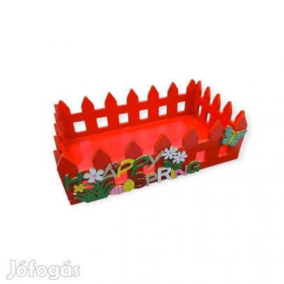 Piros fa húsvéti dekor láda virágokkal 22 cm